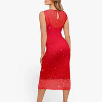 Shapewear Two-in-One Heat-Set Crystal Mesh Slim Midi Dress
