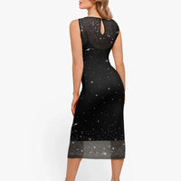 Shapewear Two-in-One Heat-Set Crystal Mesh Slim Midi Dress