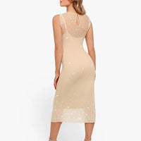 Shapewear Two-in-One Heat-Set Crystal Mesh Slim Midi Dress