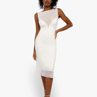 Shapewear Two-in-One Heat-Set Crystal Mesh Slim Midi Dress