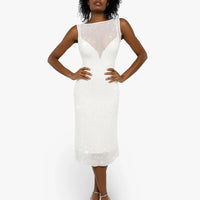 Shapewear Two-in-One Heat-Set Crystal Mesh Slim Midi Dress