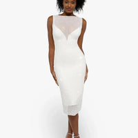 Shapewear Two-in-One Heat-Set Crystal Mesh Slim Midi Dress