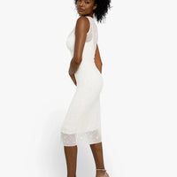 Shapewear Two-in-One Heat-Set Crystal Mesh Slim Midi Dress