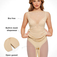 Shapewear Two-in-One Heat-Set Crystal Mesh Slim Midi Dress