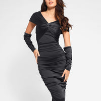Shapewear Off-Shoulder Ruched Shine Sculpting Midi Dress