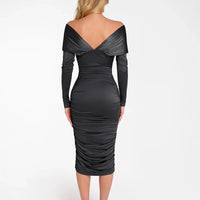 Shapewear Off-Shoulder Ruched Shine Sculpting Midi Dress