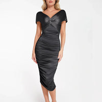 Shapewear Off-Shoulder Ruched Shine Sculpting Midi Dress