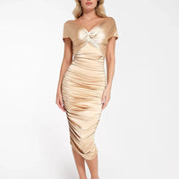 Shapewear Off-Shoulder Ruched Shine Sculpting Midi Dress