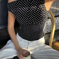 Ready To Party Off Shoulder Top Black Polka