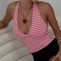 Whimsy Halter Top Pink / Red Stripe