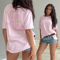 Howdy Partner Oversized Graphic Tee Pink