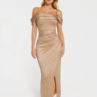 Shapewear Off Shoulder Shine Ruched Sculpting Maxi Dress