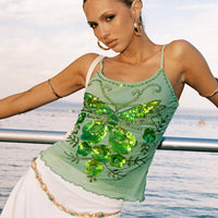 Start Of Summer Sequin Top Green