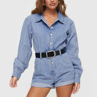 Eisman Long Sleeve Denim Romper Blue