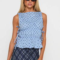 Endless Summers Tie Side Top Blue Polka Dot