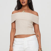 Murmur Off Shoulder Top Beige