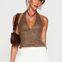 Down The Line Halter Top Brown