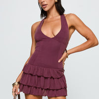 Under The Moonlight Halter Playsuit Wine