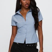 Lift Off Button Up Top Blue