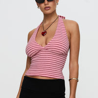 Whimsy Halter Top Pink / Red Stripe