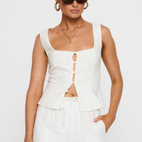 Zenda Linen Blend Top Off White