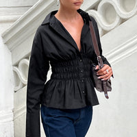 As You Are Shirred Button Up Top Black