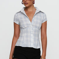 Cottesloe Blouse Top Blue Check