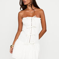 Think And Smile Strapless Tie Detail Playsuit White