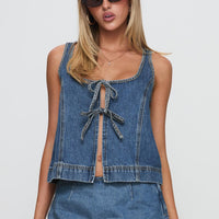 Stefenie Denim Tie Top Mid Wash