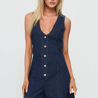 Arcore Button Up Denim Playsuit Dark Wash