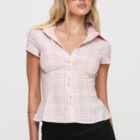Cottesloe Blouse Top Pink Check
