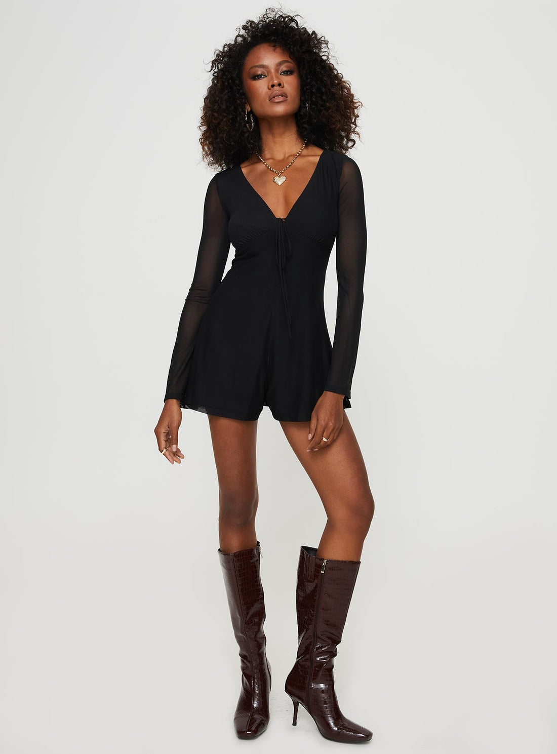 Anvar Long Sleeve Romper Black