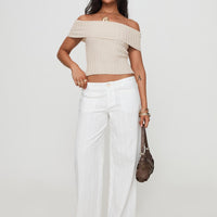 Murmur Off Shoulder Top Beige