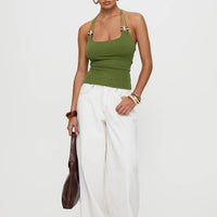 Roller Coaster Bead Detail Top Green