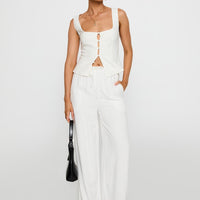 Zenda Linen Blend Top Off White