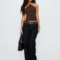 Baseline Halter Rib Top Chocolate