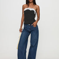 Ettore Lace Trim Strapless Top Black Polka