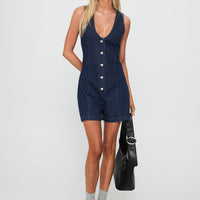 Arcore Button Up Denim Playsuit Dark Wash