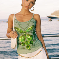 Start Of Summer Sequin Top Green