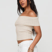 Murmur Off Shoulder Top Beige