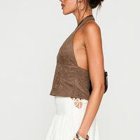 Down The Line Halter Top Brown