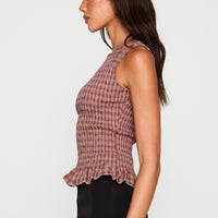 Chauntelle Ruched Top Pink Check