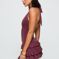 Under The Moonlight Halter Playsuit Wine