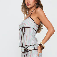 Taylar Tie Bust Top Green Stripe