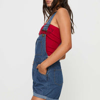 Kacey Short Overalls Mid Blue Pinstripe