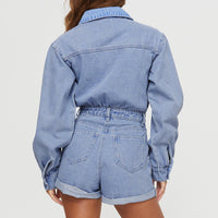Eisman Long Sleeve Denim Romper Blue