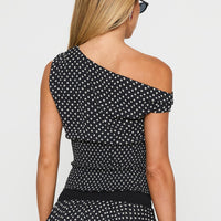 Ready To Party Off Shoulder Top Black Polka