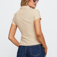 Lift Off Button Up Top Cream / Navy Stripe