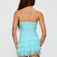 So Gorgeous Strapless Frill Playsuit Blue