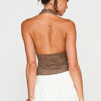Down The Line Halter Top Brown